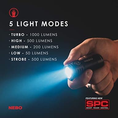NEBO Torchy Rechargeable Pocket Flashlight | 1,000 Lumens, 5 Light Modes, Magnetic Base & Steel Clip, Water Resistant, LED Mini Flashlight for EDC & Camping, Includes Charging Cable - Image 2