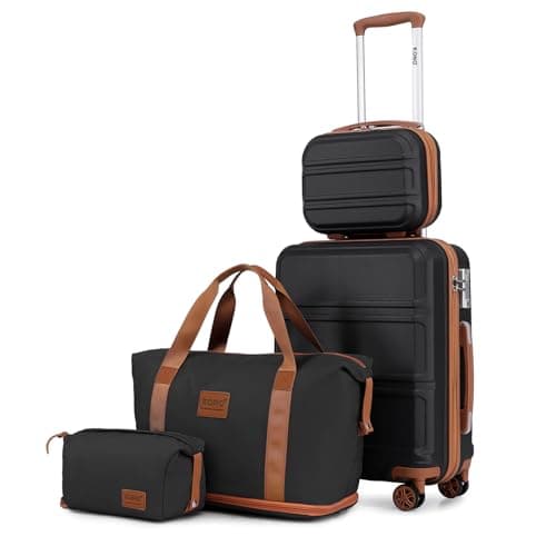 Kono Luggage Set 4 Piece Carry On Hardside Luggage with TSA Lock Spinner Wheels Carry On Suitcase Apricot Black - Image 1