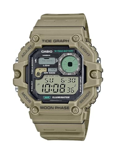 Casio WS-1700H Series | Illuminator Tide Graph Moon Phase | Men’s Digital Watch | Tan | 100M WR | Resin Band | Dual Time | Countdown Timer | Multi Alarms | Auto Calendar | LED Backlight | 10 Yr Batt