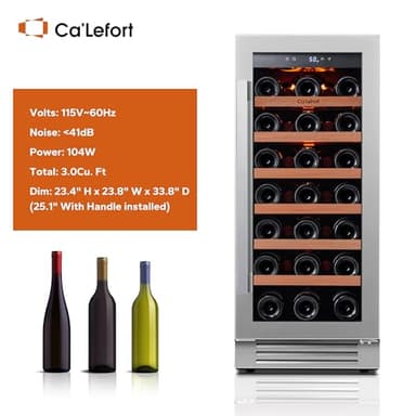 Ca'Lefort 15 Inch Wine Fridge, 33 Bottle Wine Cooler Refrigerator, 40-65°F Wine Refrigerator Glass Door, 3 LED Wine Fridge, Built-in or Freestanding Wine Fridge for Home/Bar/Kitchen (3.0 cu.ft) - Image 5