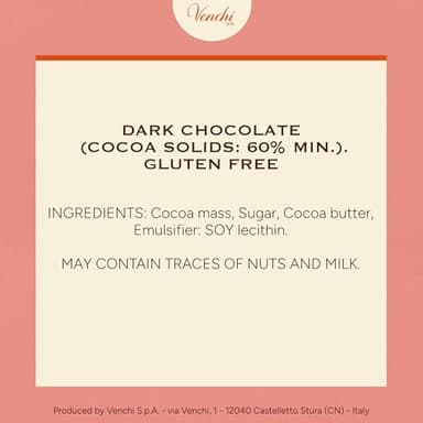 Venchi 60% Dark Chocolate Bar, 2.75 oz - Naturally Gluten Free- Delicate Dark Chocolate - Vegan Friendly - Image 2