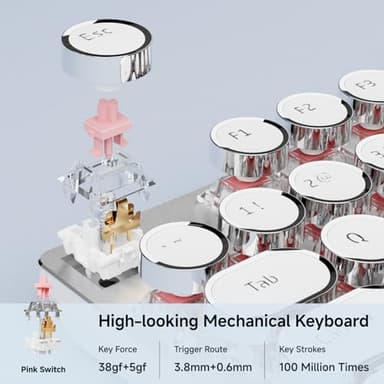 EWEADN Typewriter Style Mechanical Gaming Keyboard, Wired Mechanical Keyboards,104 Keys Backlit LED Keyboards, Media Control Knob, Wired Computer Keyboard Pink Switch for Windows/Mac/PC-White - Image 4