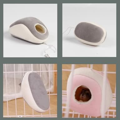 TTMIMIK Hamster Bed Hideout Hamster House Cute Habitat Warm & Cozy Cage Hammock Set Small Pet Cage Hammock Small Pet Washable (Grey, M) - Image 5