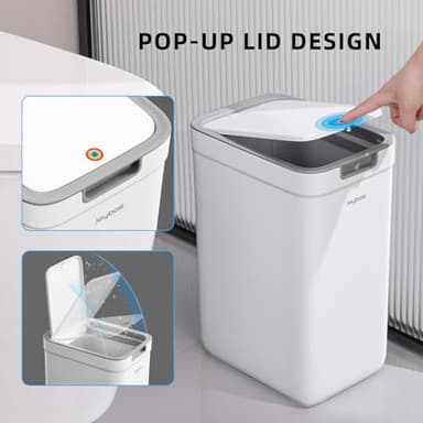 MOPALL 2 Pack Bathroom Trash Can with Lid, 3.6Gal + 2.4Gal Garbage Can with Pop-Up Lid, Small Trash Can Dog Proof, Slim Trash Bin Waste Basket for Toilet, Office, Bedroom, Living Room, Kitchen (White) - Image 3