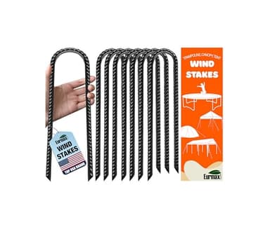 Eurmax USA Ground Anchors, Heavy Duty Ground Stakes, Trampoline Stakes, Tent Stakes Anchor Kit for High Wind, 12” Galvanized Steel Rebar Stakes, Metal Stakes, Trampoline Accessories,Pack of 8(Black) - Image 1