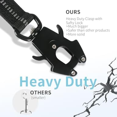 Heavy Duty Tactical Dog Leash 4-6 Foot Reflective Bungee with Frog Clip, Two Padded Traffic Handles for Large Dogs, Car Seatbelt - Image 3