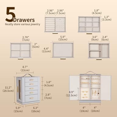 FEIYAN Jewelry Box 360° Rotating, Jewelry Storage Case with 5 Drawers, Jewelry Organizer, Glass Window, Spacious, Vertical Jewelry Storage, Open Design, Great Gift - Image 5
