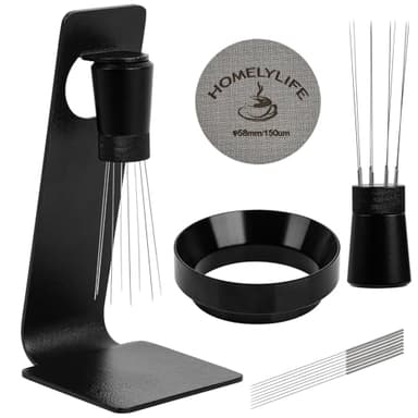 WDT Tools Espresso Puck Screen, 58mm Espresso Accessories Kit - 150μm Puck Screen Set, 0.25mm 316 Stainless Steel 8 Needles Coffee Distribution Stirrer, 58mm Portafilter Dosing Ring for Barista Black - Image 1