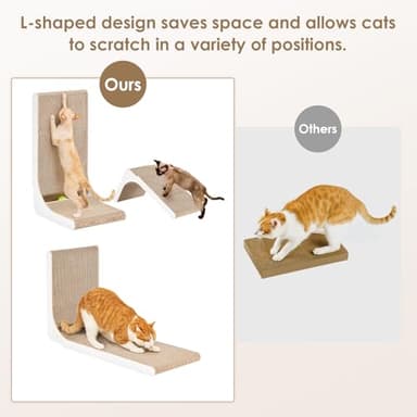 EHEYCIGA Cardboard Cat Scratcher for Indoor Cats, 26.8 Inch L Shaped Vertical Cat Scratching Board with Ball Cat Toy, Large Cat Scratcher Pad, White - Image 4