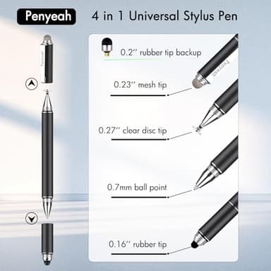 Penyeah Stylus Pen, 4 in 1 Disc Stylus Pens for Touch Screens, High Precision and Sensitivity Universal Capacitive Stylus, Stylist for Tablets,iPhone,iPad,Laptops with 4 Replacement Tips - Black - Image 2