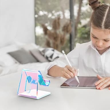 Crpich Acrylic Cell Phone Stand, Portable Phone Holder, Phone Stand for Desk, Compatible with Phone16 15 14 13 12 Pro Max Mini 11, Switch, Android Smartphone, Pad, Tablet, Iridescent Color - Image 6