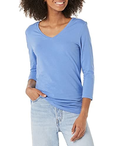 Amazon Essentials Women's Regular-Fit 3/4 Sleeve V-Neck T-Shirt (Available in Plus Size), Blue, XX-Large - Image 1