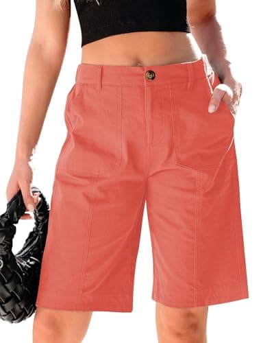 luvamia Womens Long Shorts High Rise Shorts Cute Summer Outfits for Women Spiced Coral Size Medium Size 8 10 - Image 1