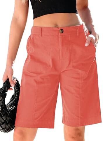 luvamia Womens Long Shorts High Rise Shorts Cute Summer Outfits for Women Spiced Coral Size Medium Size 8 10 - Image 1
