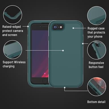 X-belmox Heavy Duty Phone Case for iPhone SE 2022 (3rd Gen) with Glass Screen Protector, 3 in 1 iPhone SE 2020 Case [Shockproof] Rugged Protective [Drop Proof] iPhone 7/8 case 4.7" - Dark Green - Image 3