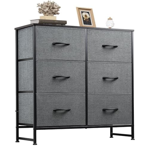 WLIVE Fabric Dresser for Bedroom, 6 Drawer Double Dresser, Storage Tower with Fabric Bins, Chest of Drawers for Closet, Living Room, Hallway, Dark Grey - Image 1