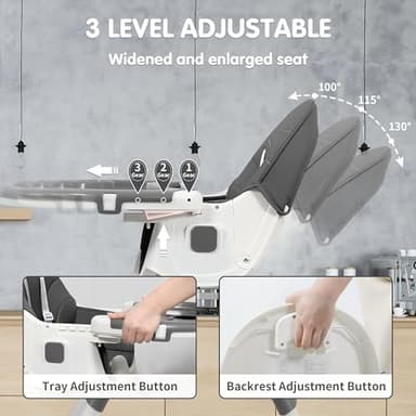 Baby High Chair, 6 in 1 Convertible High Chairs for Babies and Toddlers with 5-Point Safety Harness,Foldable High Chair for Space-Saving, Adjustable Dining Tray,Backrest & Height,Easy to Clean Surface - Image 4