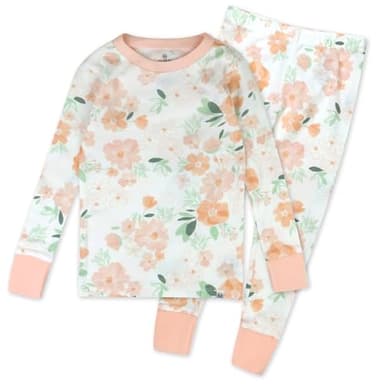 HonestBaby 2-pack Sleep and Play Footed Pajamas One-piece Sleeper Jumpsuit Zip-front Pjs Organic Cotton for Baby Girls, Unisex, White Peach Blossom Floral, 5T - Image 1