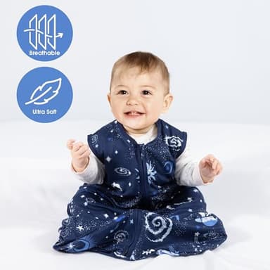 GUNTAIL Baby Sleep Sack 12-18 Months Baby Wearable Blanket 100% Rayon Cotton 2-Way Zipper Toddler Sleeping Sack，Comfy Soft Lightweight TOG 0.3（Galaxies） - Image 2