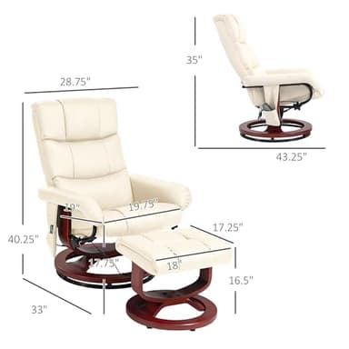 HOMCOM Massage Recliner Chair with Ottoman, Swivel Recliner and Footrest, Faux Leather Reclining Chair with Remote Control, 10 Vibration Point and Side Pocket, Cream White - Image 3