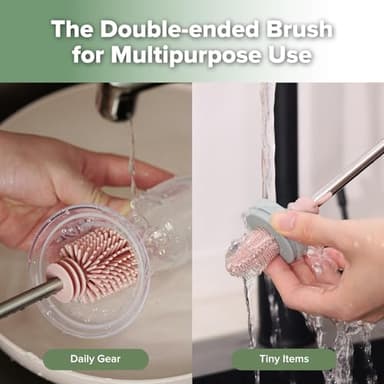 haakaa Cleaning Brush Silicone Bottle Brush Double-Ended Soft Silicone Bristles for Breast Pumps, Breast Milk Collectors, Baby Bottles, Teats, Breastmilk Storage Bags, Pink -1pk - Image 2