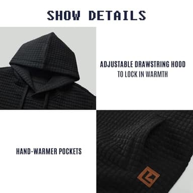 Qichic Mens Casual Pullover Hoodies Long Sleeve Hooded Sweatshirts Black XL - Image 4
