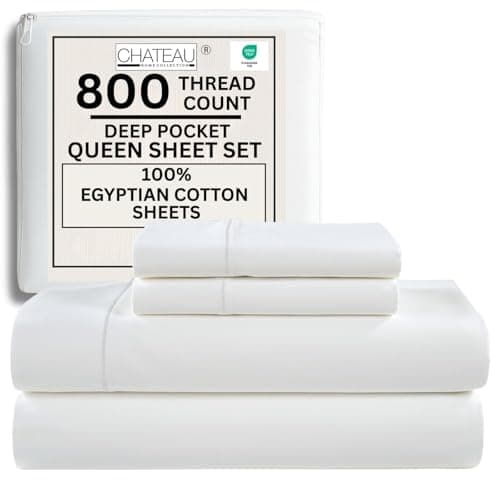 100% Egyptian Cotton Sheets Queen Size Bed Set, Deep Pocket Queen Sheet set, 800 Thread Count Cotton Bed Sheets, Naturally Cool Soft Breathable No Pill Elasticated Luxury White Bedding For All Seasons - Image 1