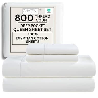 100% Egyptian Cotton Sheets Queen Size Bed Set, Deep Pocket Queen Sheet set, 800 Thread Count Cotton Bed Sheets, Naturally Cool Soft Breathable No Pill Elasticated Luxury White Bedding For All Seasons - Image 1