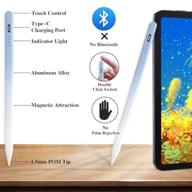 Tablet Pens for Touch Screen,Rechargeable iPhone Pen iPad Pencil with 4 POM Tips Magnetic Stylus Pen for iPad/Pro/Air/Mini/iPhone/Samsung/Huawei/Lenovo/iOS/Android and Other Smartphone Devices - Blue - Image 3