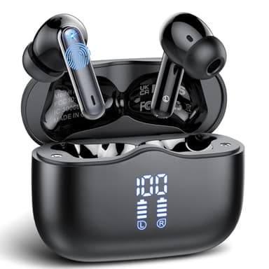 Wireless Earbuds, 2025 Bluetooth 5.4 Headphones in Ear with Stereo Deep Bass, 40H Bluetooth Ear Buds with 4 ENC Noise Cancelling Mics, IP7 Waterproof Earphones Hands-Free Calls Dual LED Display USB-C - Image 1