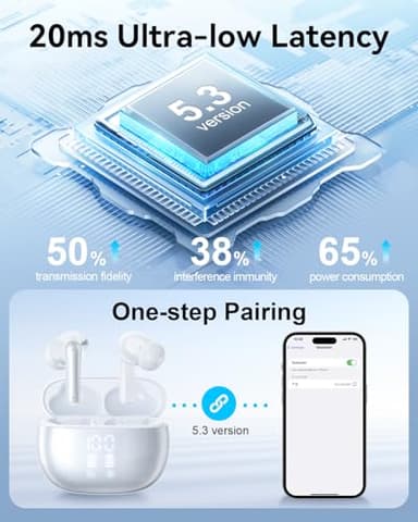 JGUG Wireless Earbuds, Bluetooth Ear Buds Headphones with LED Charging Case, Deep Bass Stereo Sound, 40 Hours Playtime, IP7, Lightweight in-Ear Earphones for iPhone Android Sports Workout - Image 5