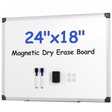 VUSIGN Magnetic White Board Kit for Wall 24" x 18", 1 Dry Eraser & 2 Multicolor Markers & 4 Magnetic Pins, Sliver Reinforced Aluminum Frame for Home, School, Office - Image 1