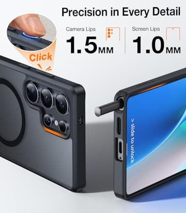 TORRAS Strong Magnetic & Seamless Stand for Samsung Galaxy S25 Ultra Case, Fit for MagSafe, Mil-Grade Drop Protection, Kickstand for Samsung Galaxy S25 Ultra Case, Translucent Back/Black Edge - Image 6
