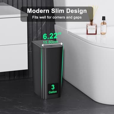 N. NETDOT 3 Pack Small Trash Can with lid, 3 Gallon Bathroom Trash Can,Garbage Can Slim Trash Bin Waste Basket for Bathroom,Kitchen,Bedroom,Living Room,Office,Laundry - Black - Image 2
