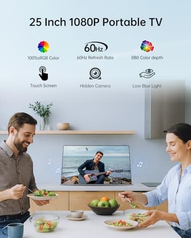 KTC 25 Inch Portable TV - Smart Touch Screen with Google Play, Android 14, Qualcomm 8G RAM+128G Storage, 1080P Smart Handy TV with 8MP Camera and Battery, Touchscreen Monitor for Camping, Bathroom - Image 2