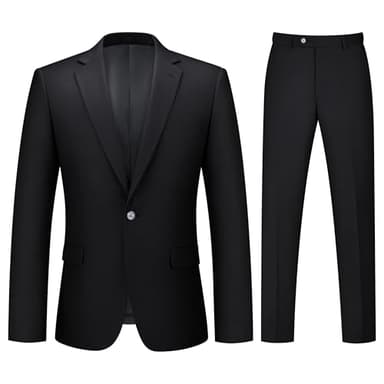 LORENZO BRUNO Mens Suit 2 Piece Black Suits for Men One Button Slim Fit Solid Jacket & Pants Tuxedo Set Business Wedding Party, Black, XL - Image 1