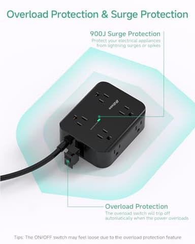 25FT Extension Cord - 8 Outlets Surge Protector Power Strip with USB Ports, Heavy-Duty Braided Extension Cord with Multiple Outlets, Flat Plug, Circuit Breaker, Charging Station Overload Protection - Image 6