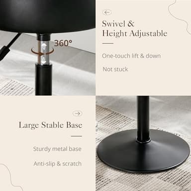 LUE BONA Adjustable Vanity Stool, 360°Swivel Vanity Chair for Makeup Room, Black Stool Chair for Vanity, Small Faux Leather Vanity Stools for Bathroom, Living Room - Image 7