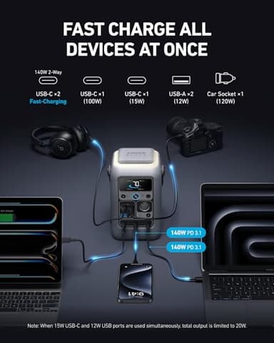 Anker SOLIX C300 DC Power Bank Station, Outdoor 288Wh Portable Power Station, LiFePO4 Battery, 300W Solar Generator, for Camping, Traveling, and Emergencies (No Wall Charger Included) - Image 3