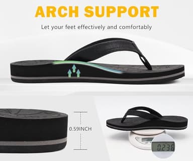 ONCAI Women's Flip Flops Comfortable Summer Beach Thong Sandals for Women 2025 with Cushion Walking Arch Support Yoga Mat Indoor Outdoor Soles Black Size 9 - Image 4