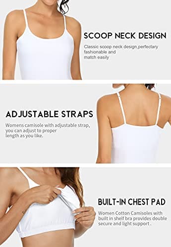 Orrpally Women Cotton Camisole Shelf Bra Cami Tank Tops Adjustable Spaghetti Strap Tank Top 3-Pack Black/White/Gray L - Image 4