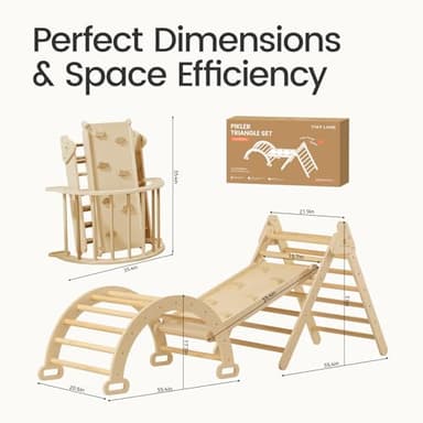 Tiny Land Pikler Triangle Set, 7-in-1 Foldable Pikler Triangle Climbing Toys Set for Kids,Baby Indoor Playground Jungle Gym, Wooden Montessori Climbing Set for Toddler (Natural) - Image 5