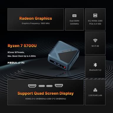 origimagic N1 Lite Mini PC Ryzen 7 5700U, 32GB RAM 1TB NVMe SSD Mini Computers, Wi-Fi 6E(AX210)/BT 5.2/2.5G LAN/Full Function USB-C, Compact Office, Home, Business Mini Desktop PC - Image 2
