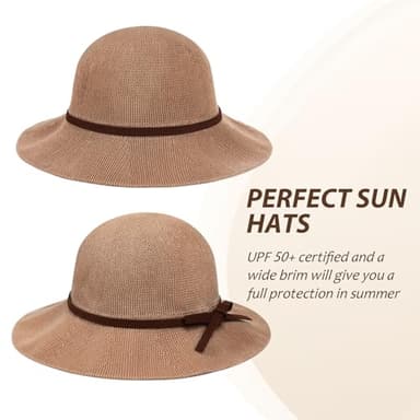 Sun Beach Hats Summer for Women, UPF 50+ UV Sun Protection Woven Crochet Hat Foldable Packable Roll up Knitted Cap, Khaki - Image 9
