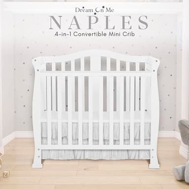Dream On Me Addison 4-In-1 Convertible Mini Crib In White, Greenguard Gold Certified, Non-Toxic Finishes, Built Of New Zealand Pinewood, Comes With 1” Mattress Pad - Image 2