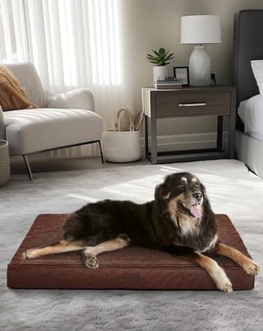 OhGeni 41 Inch Orthopedic Waterproof & Machine Washable Dog Bed for Large Pets, 20D Egg Crate Foam Stable Support, Non-Slip Bottom and Removable Cover, Tear-Resistant Invisible Durable Zipper(Brown) - Image 2