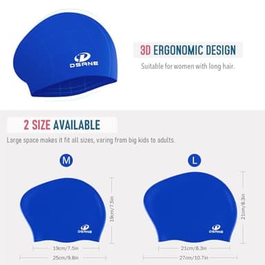 2 Pack Womens Silicone Swim Cap for Long Hair,3D Ergonomic Design Silicone Swimming Caps for Women Kids Men Adults Boys Girls with Ear Plug and Nose Clip(L) - Image 5