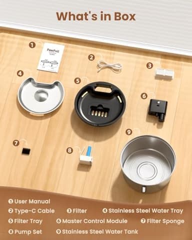 PawPoll Wireless Cat Water Fountain Stainless Steel - 3.2L/108oz Cordless Pet Water Fountain Battery Operated Cats Water Dispenser Silent Rechargeable Automatic Fountain with 6 Filters 3 Sponges - Image 8