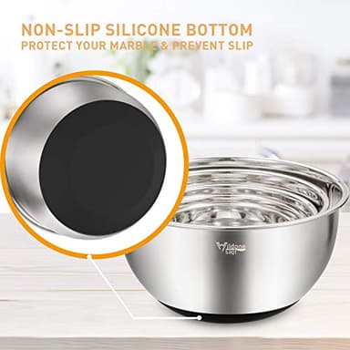 Wildone Mixing Bowls with Airtight Lids Set, 5PCS Stainless Steel Nesting Bowls for Kitchen, with Grater Attachments & Non-Slip Bottoms, Size 5, 3, 2, 1.5, 0.63 QT, Great for Mixing & Serving - Image 5