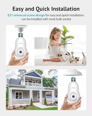 LaView 4MP Bulb Security Camera 2.4GHz,360° 2K Security Cameras Wireless Outdoor Indoor Full Color Day and Night, Motion Detection, Audible Alarm, Easy Installation, Compatible with Alexa - Image 2